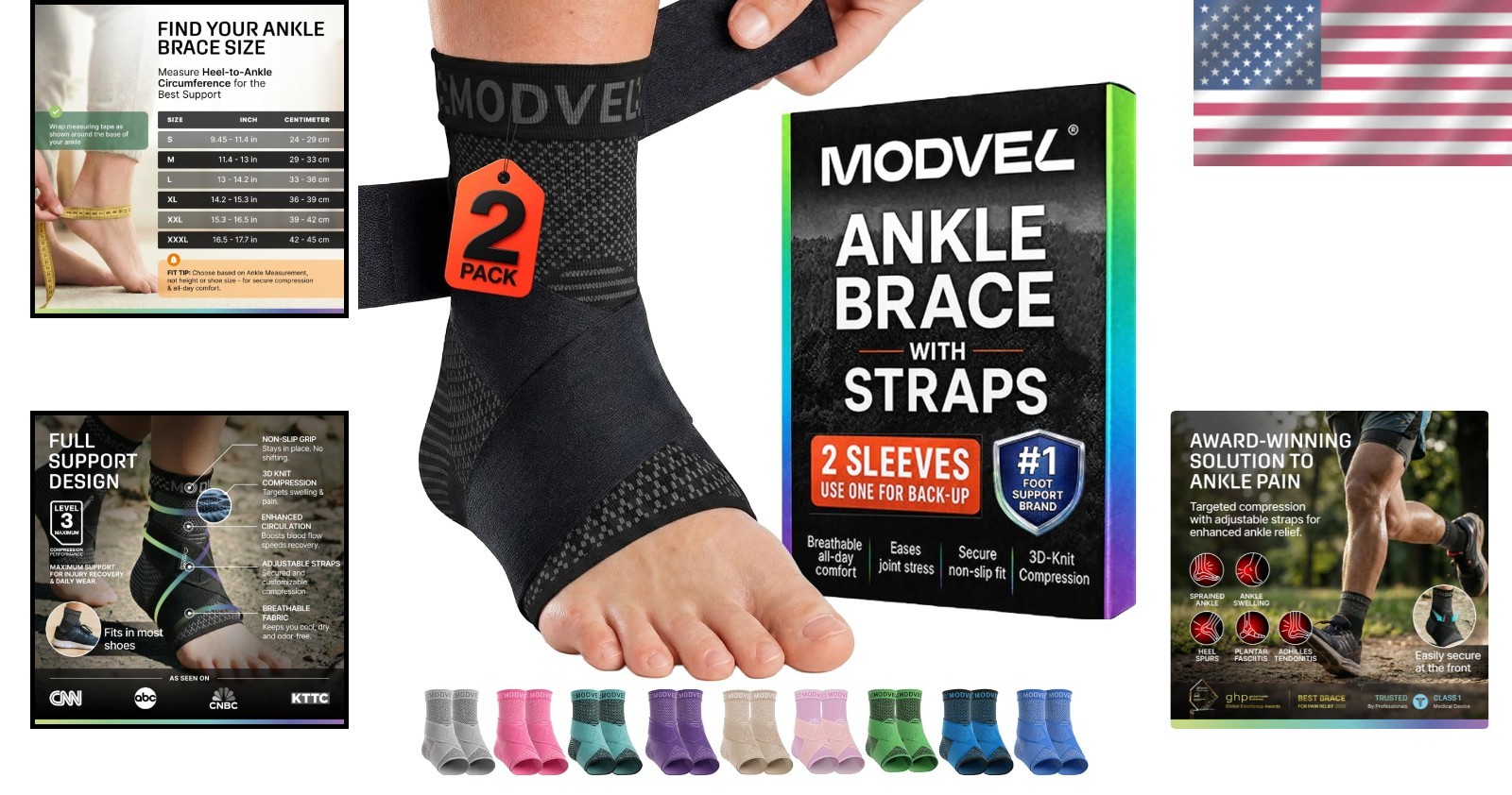 Strapless Compression Ankle Socks for Quick Recovery from Sprains & Tendonitis
