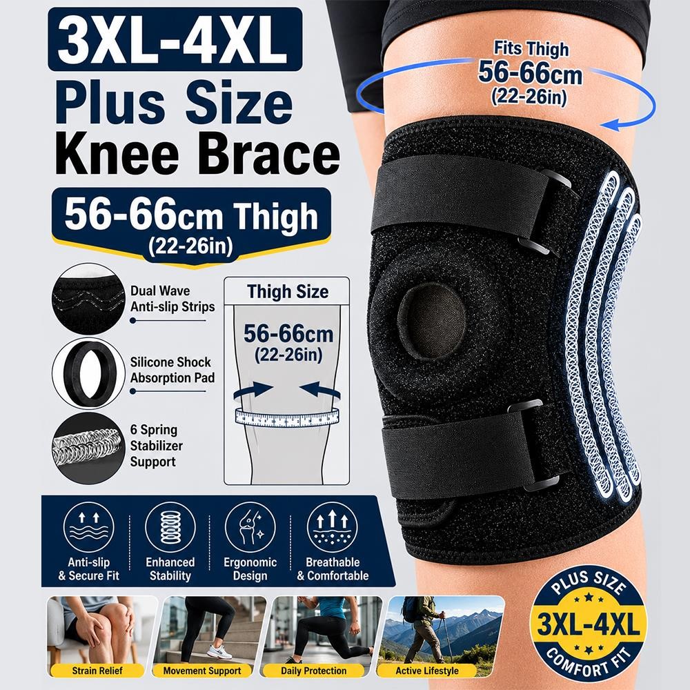 Knee Brace XL-8XL Compression Adjustable Patella Support Running Walking Large