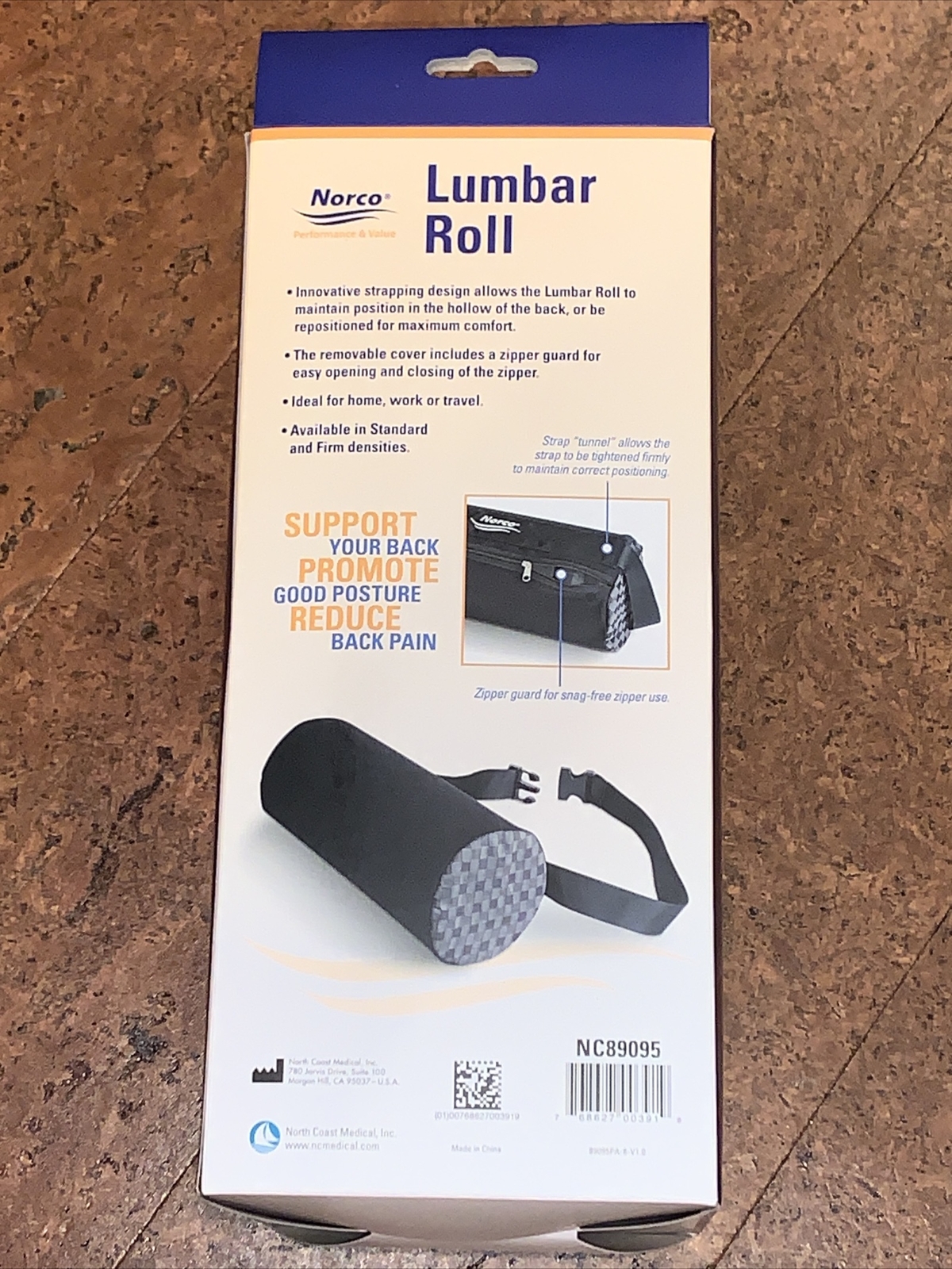 North Coast Lumbar Roll with Adjustable Strap, Latex Free, 11” Length, New