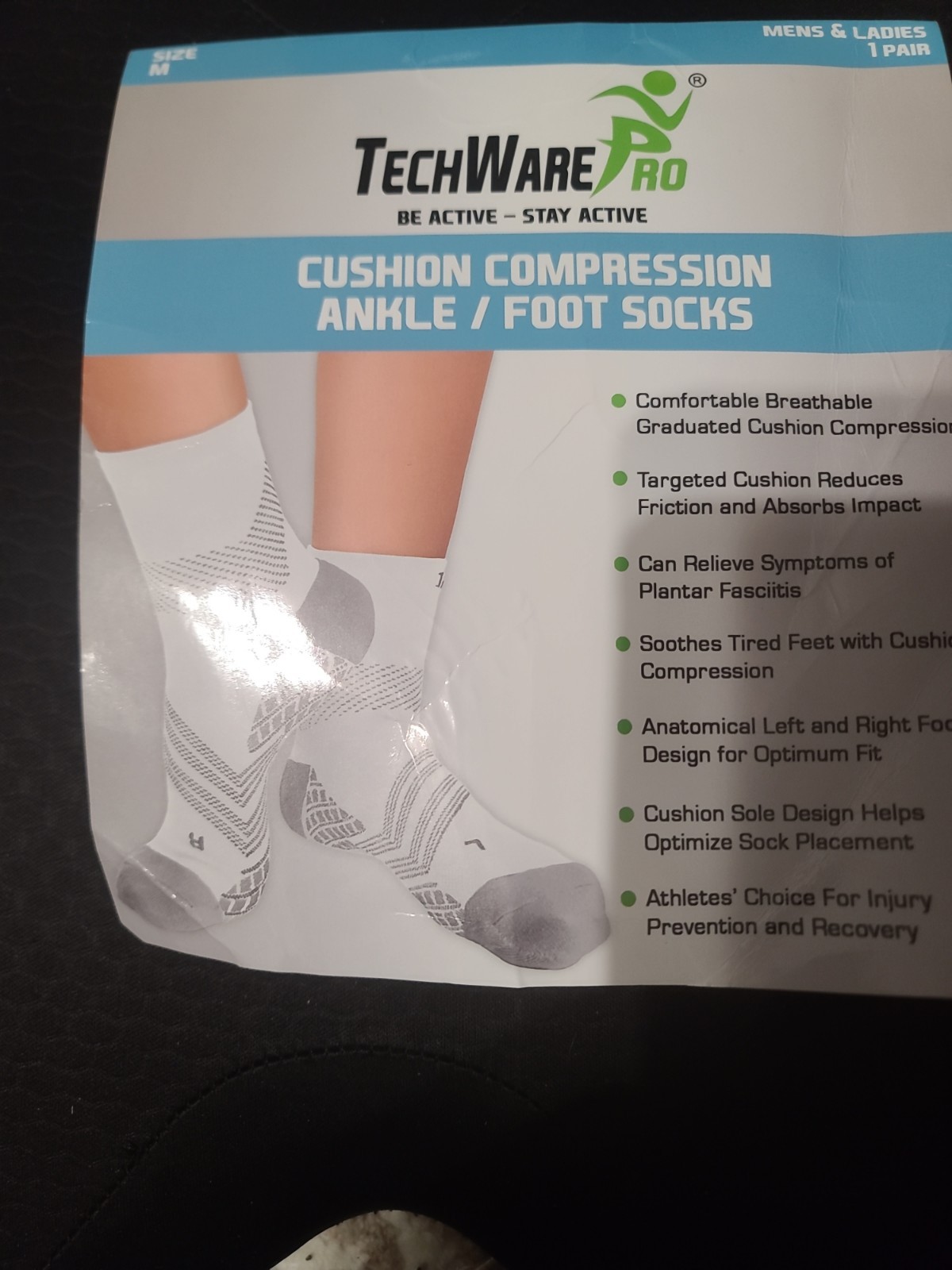 TechWare Pro Compression Ankle/Foot Socks Gray White Size M Be ActiveStay Active