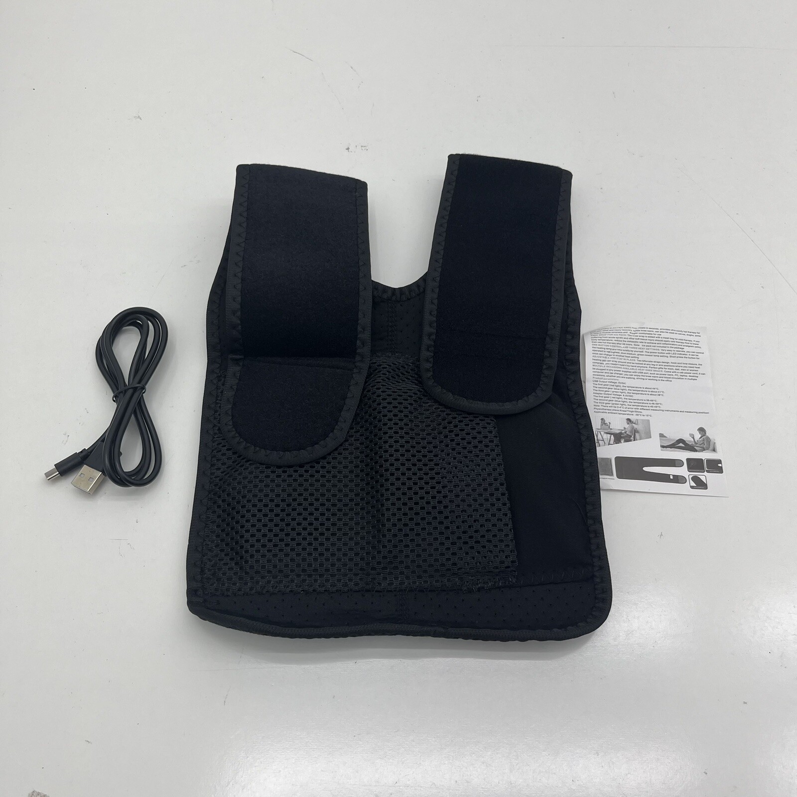 Black Hook & Eye Heating Pad Knee Brace Unisex Adult One Size NEW