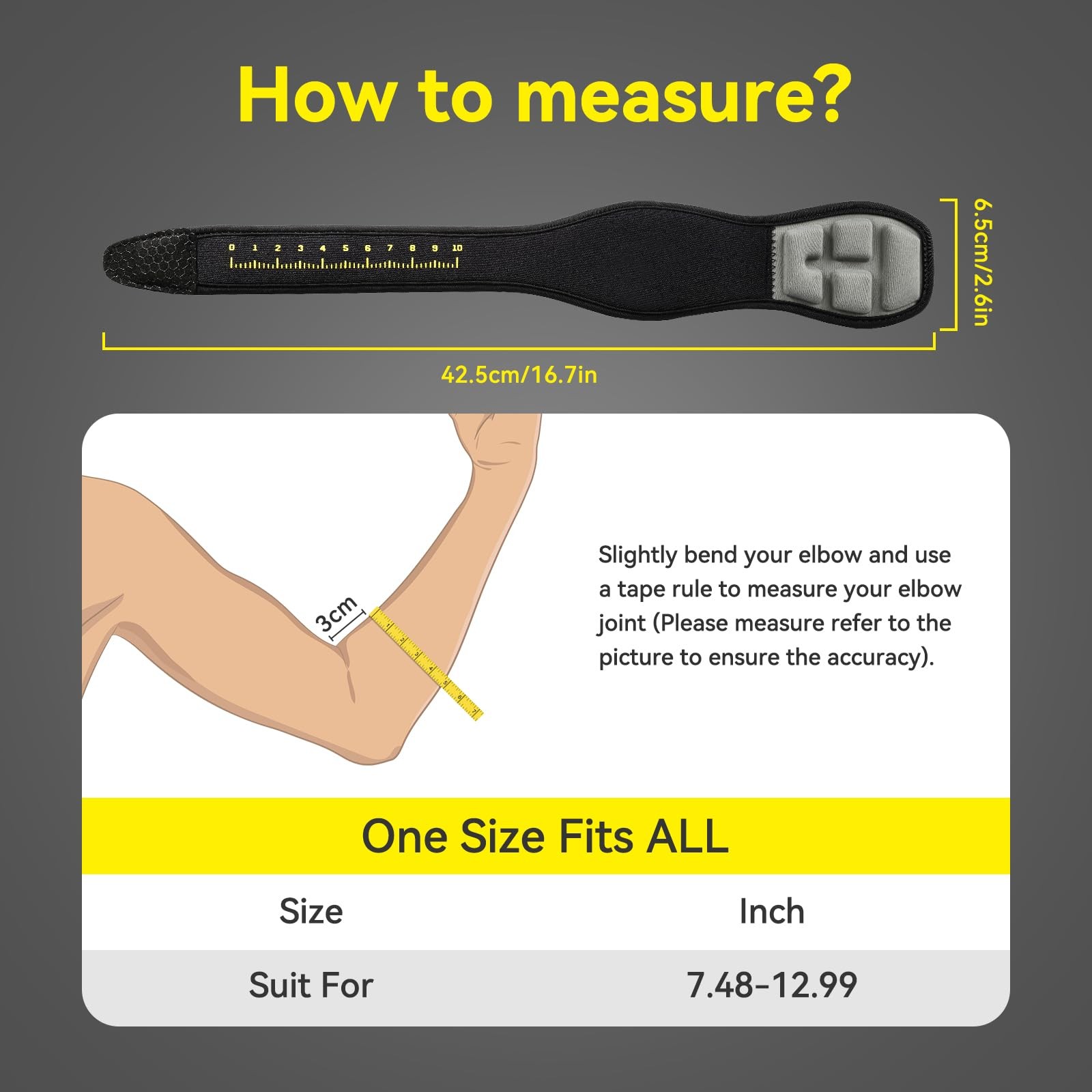 AGPTEK 3D Air Cushion Elbow Brace for Tendonitis and Tennis One Size, Yellow