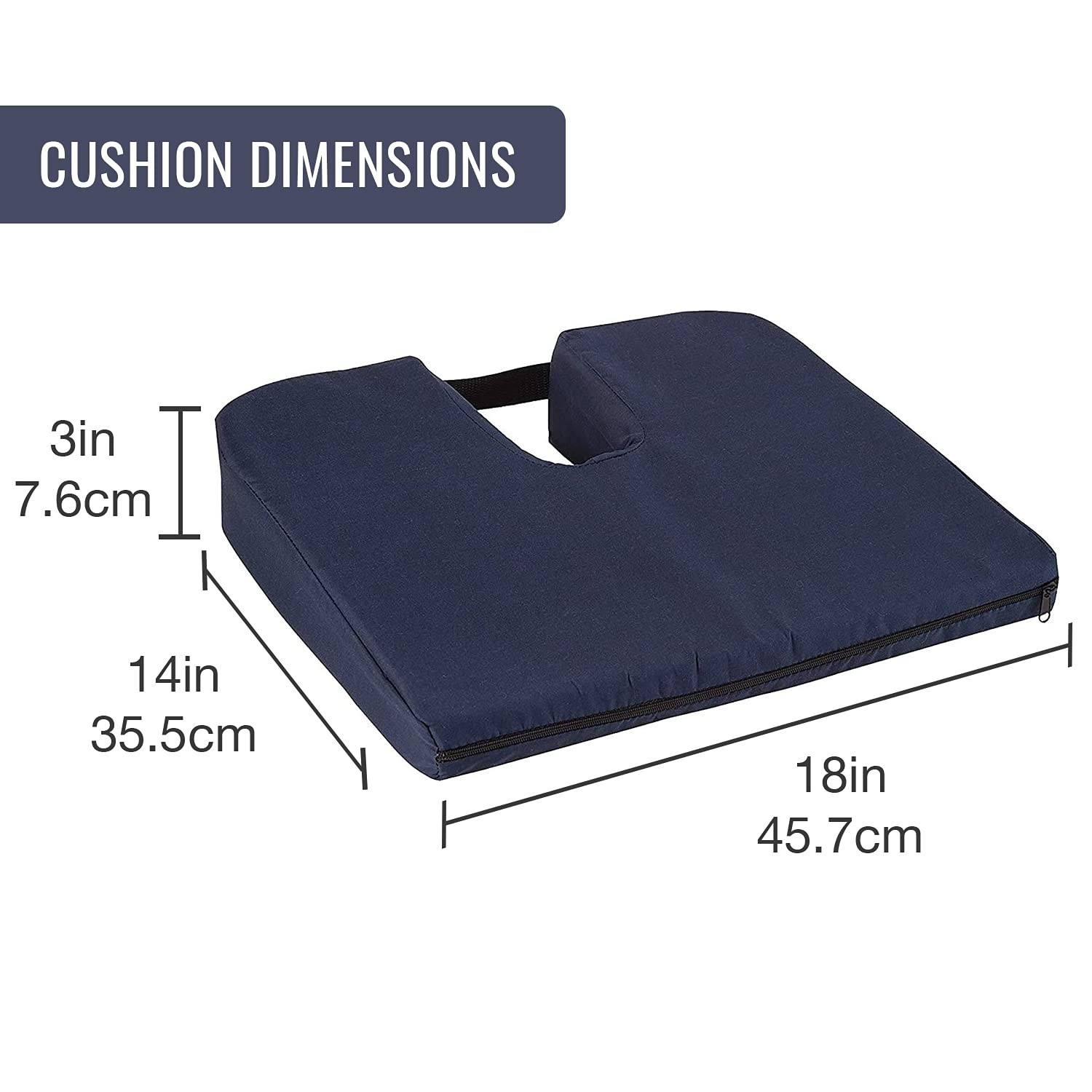 DMI Sloping Back Foam Seat Cushion for Coccyx Pain Relief, For 18 Inch, Navy