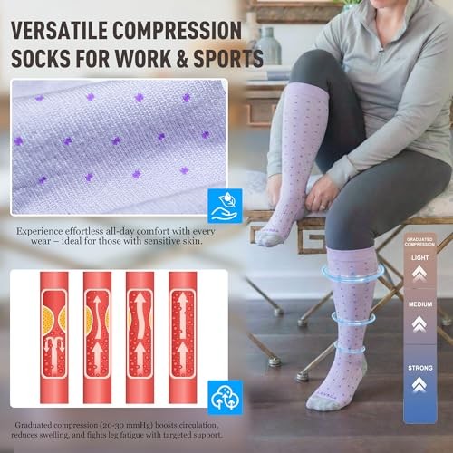 Bamboo Viscose Compression Socks Wide Calf 15-20 Medium Colorful Polka Dot