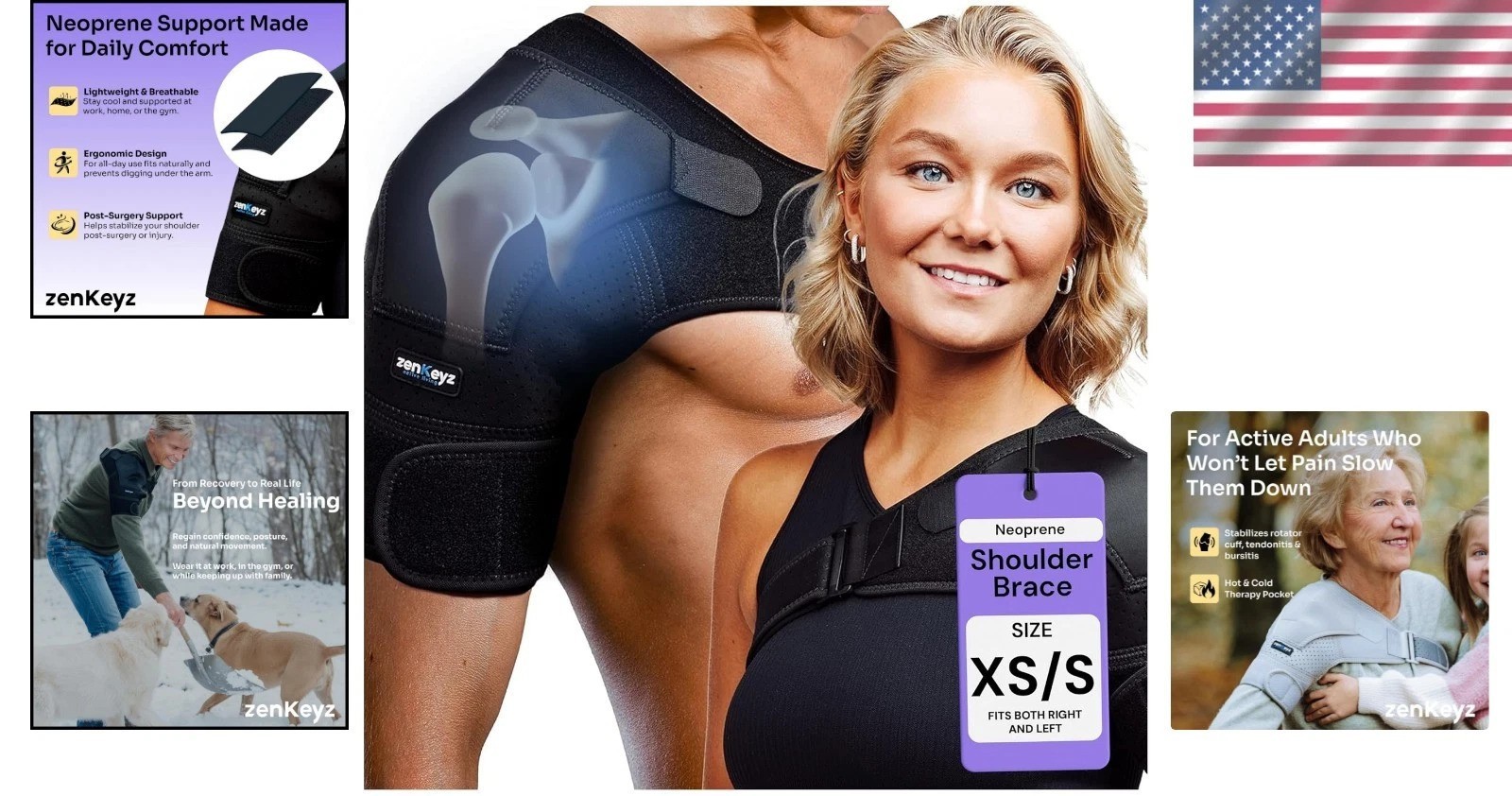 Adjustable Neoprene Shoulder Brace with Cold Therapy Pocket – X-Small/Small