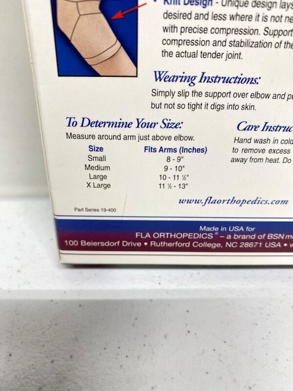 New FLA Large Pro Lite Elbow Support Latex-Free Beige Knitted Pullover Large