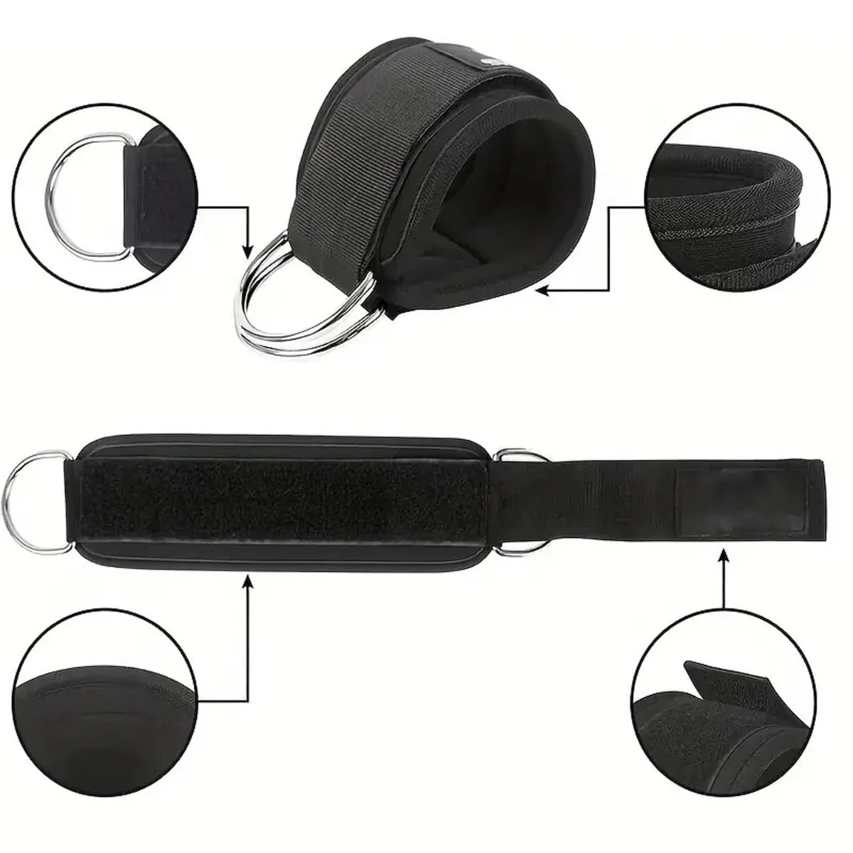 Comfortable Fitness Ankle Straps with D, Adjustable Breathable for Gym (Black)