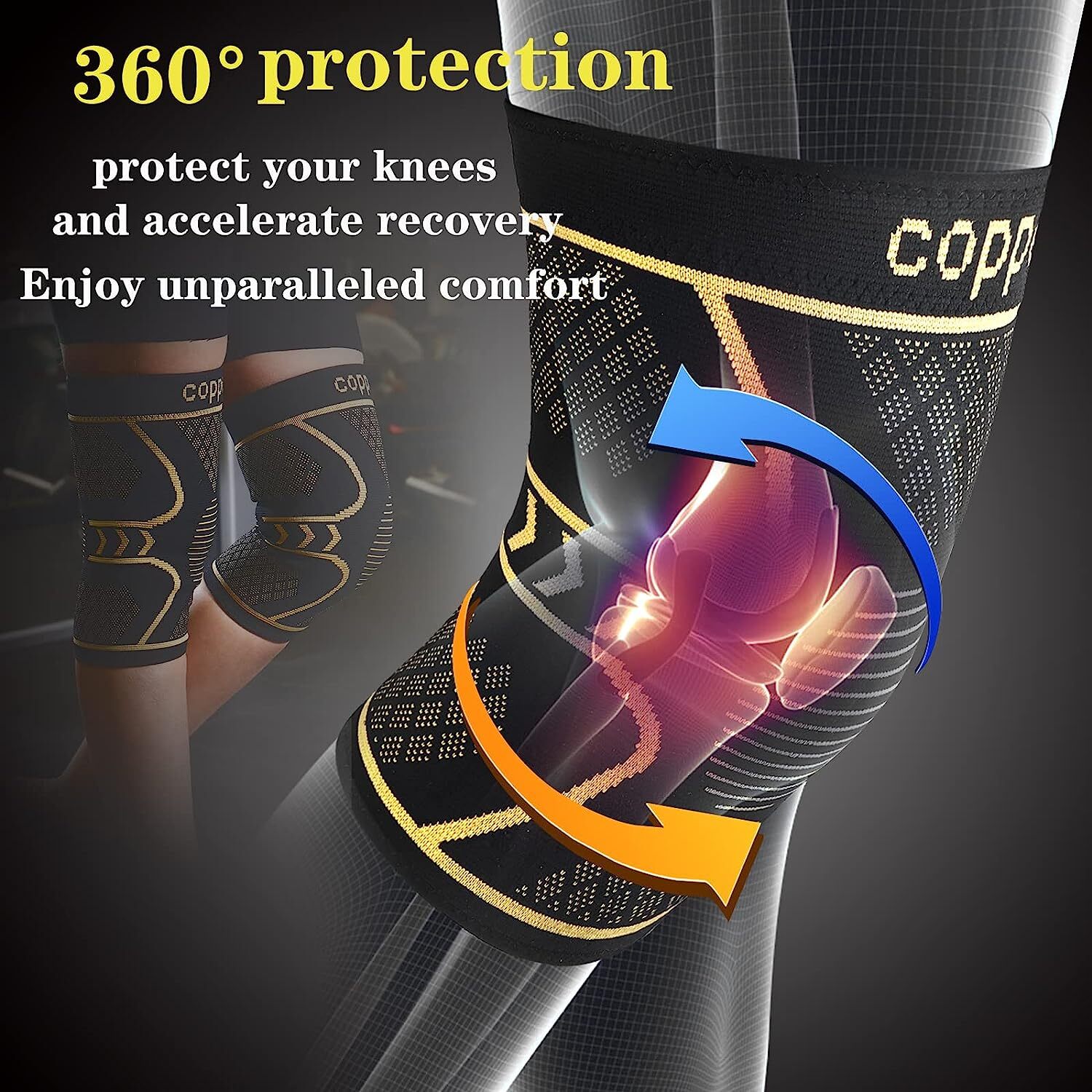 Copper Knee Brace Compression Sleeves Support Sport Joint Injury Pain Arthritis