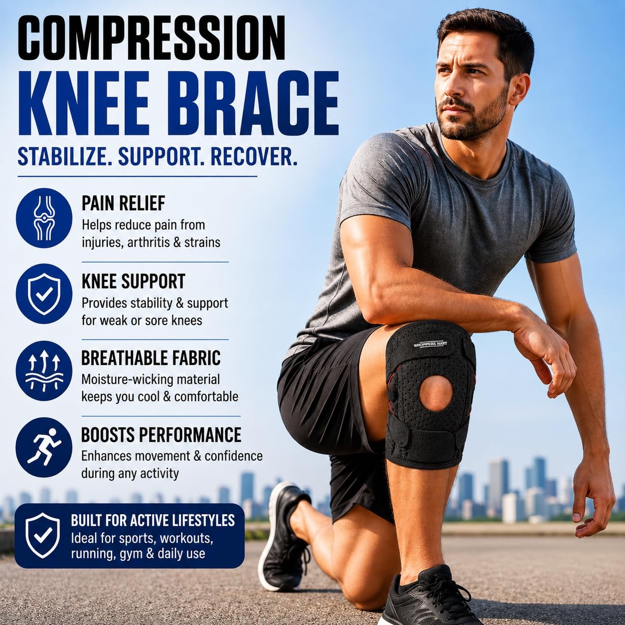SHOPPERS MART Knee Brace with Open Patella & Side One Size, Orange