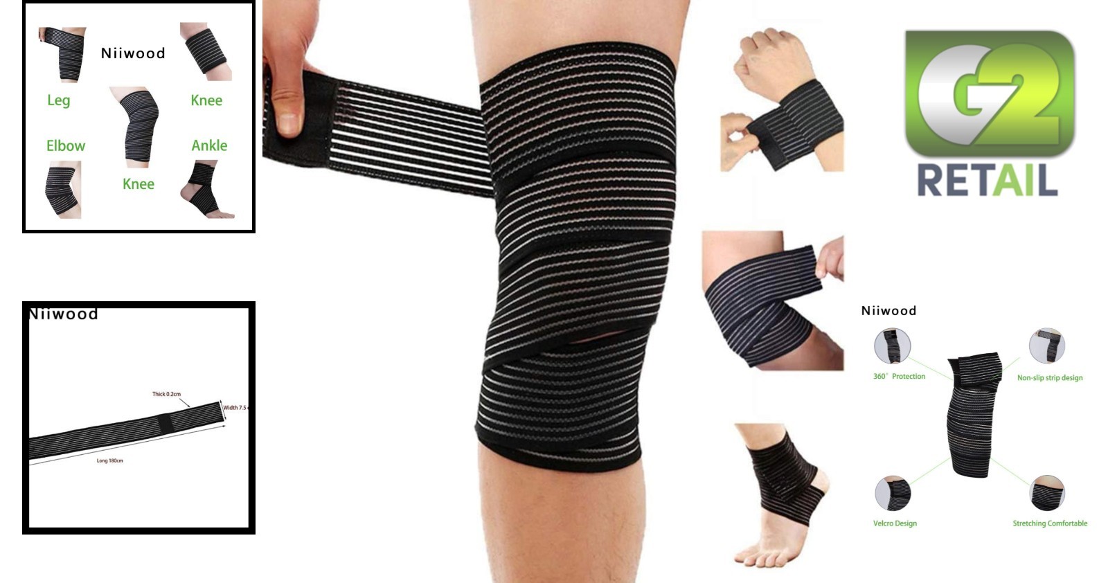 Adjustable Compression Knee Brace – Extra Long Silk Wrap for Sports & Recovery