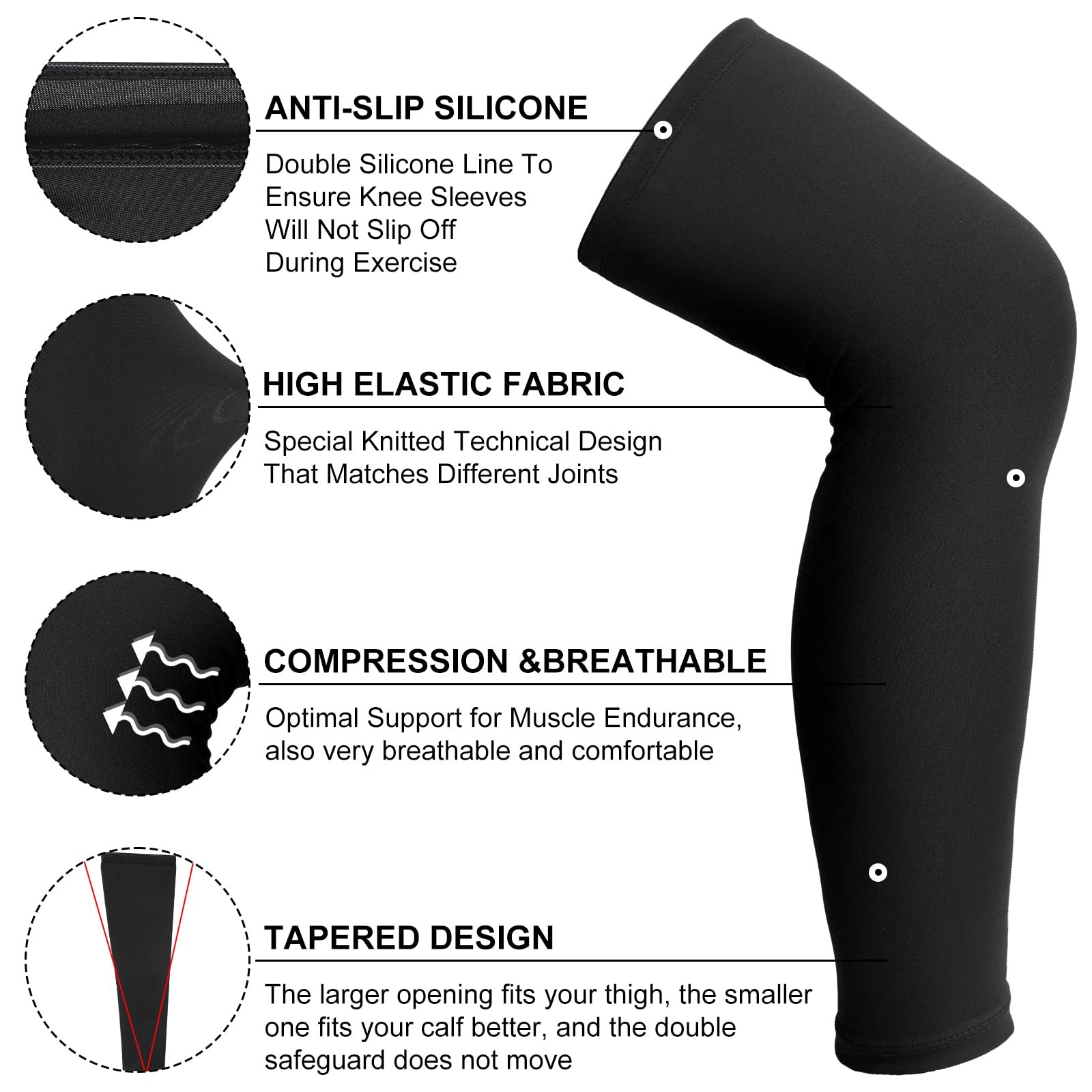 Knee Brace Undersleeve Patella Compression Breathable Leg Sleeve 8 PCS