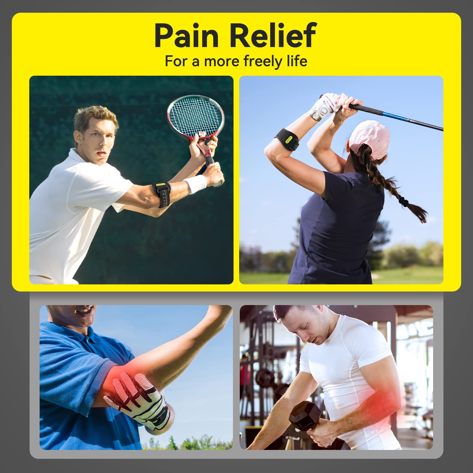 AGPTEK 3D Air Cushion Elbow Brace for Tendonitis and Tennis One Size, Yellow