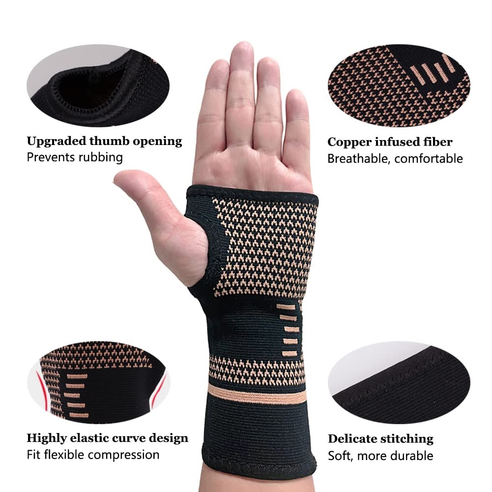 Copper Wrist Compression Sleeve, Elastic Wrist Support Sleeve Wrist Brace for…