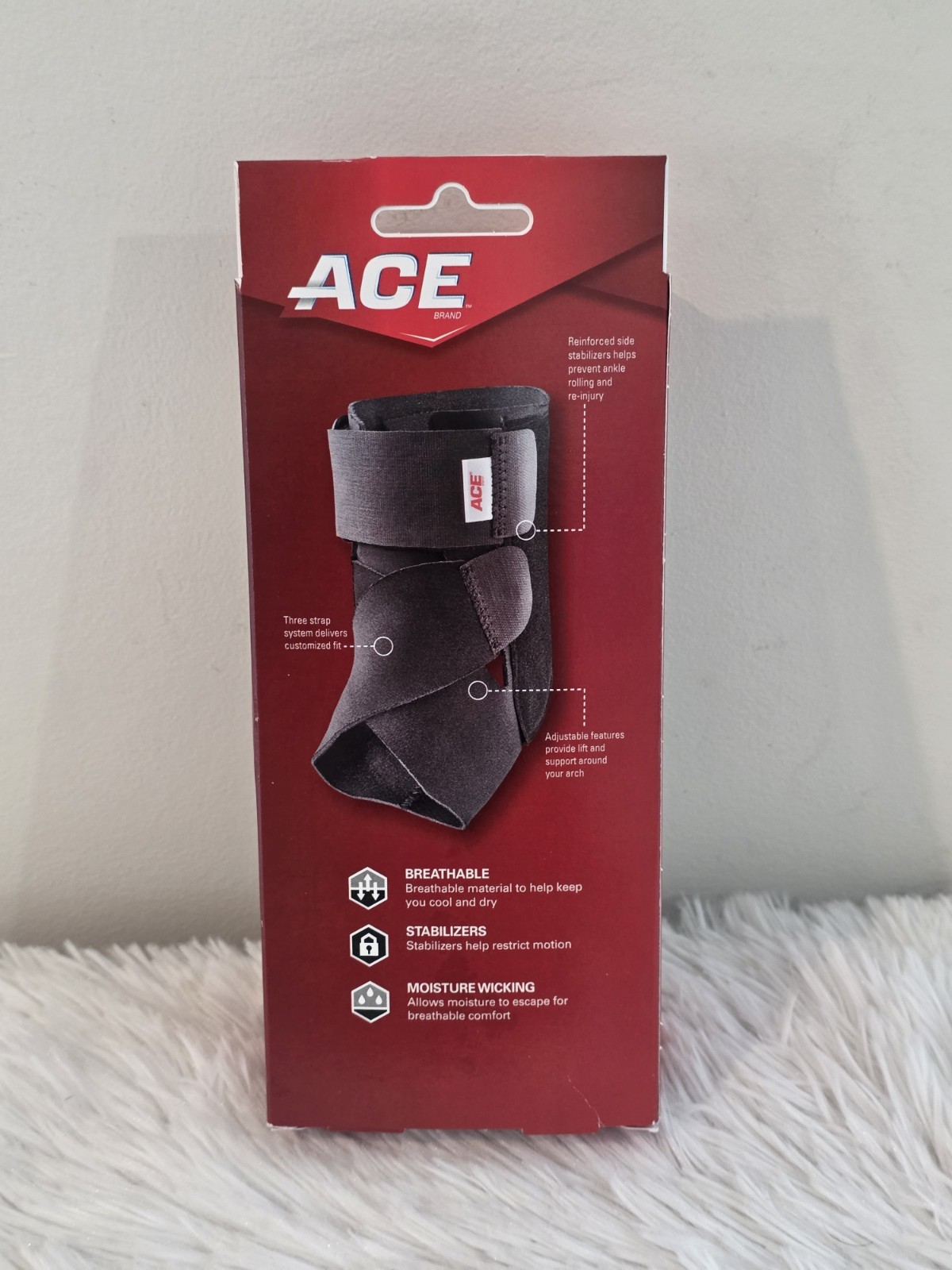 ACE Deluxe Ankle Stabilizer, Adjustable, Black, Side Stabalizer, 1 count
