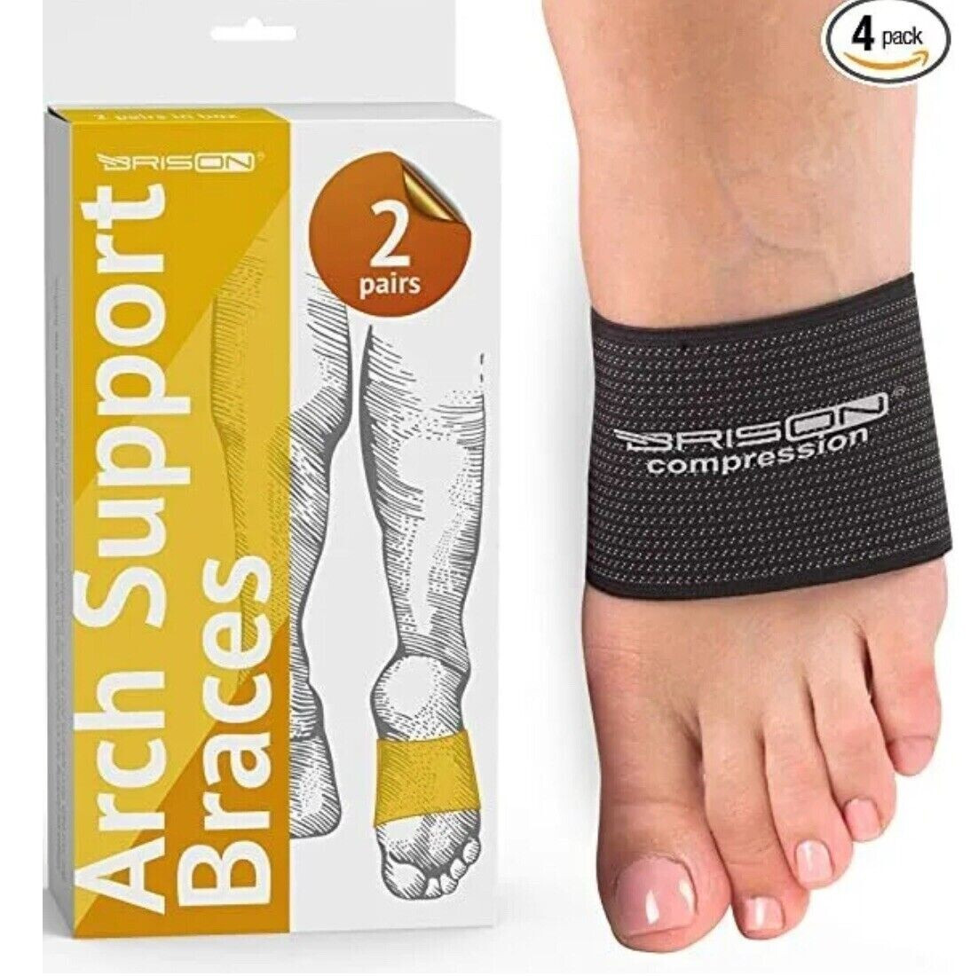 Compression Arch Supports unisex adjustable comfort by Brison, 2 pair, 4 ea