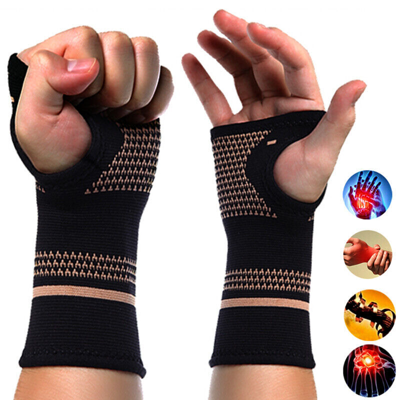 Copper Wrist Brace Support Compression Sleeve Arthritis Gym Carpal Tunnel Hand–