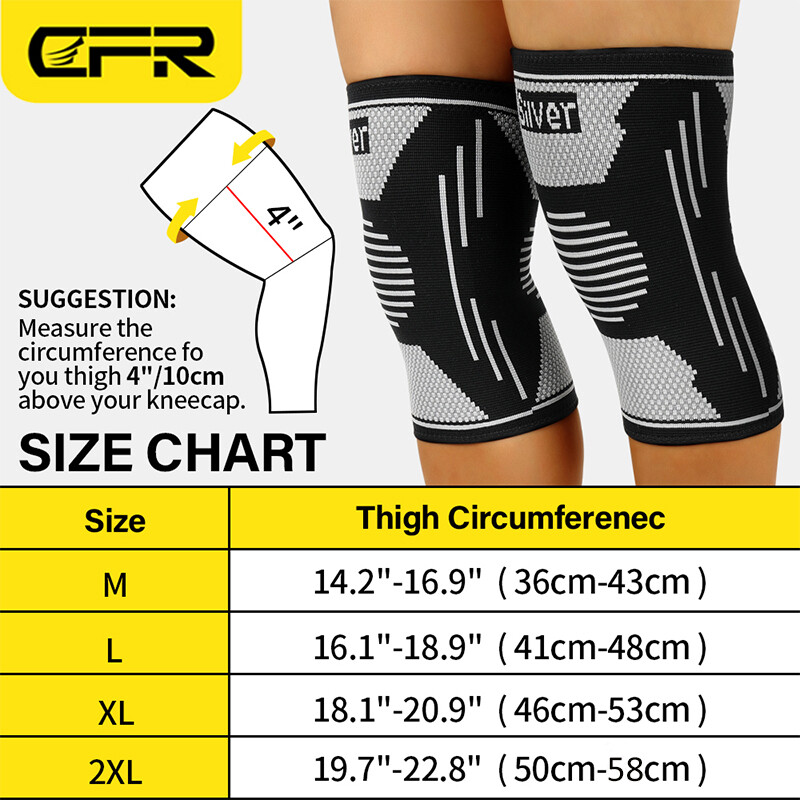 CFR Knee Sleeves Silver Compression Brace Support Sport Joint Injury Pain Relief