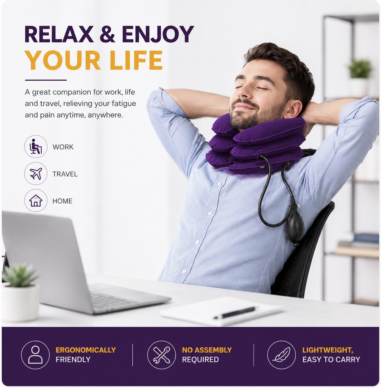Inflatable Cervical Neck Traction Brace Posture Support Adjustable One Size