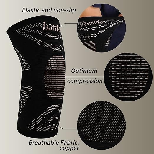 Hanter 2 Pack Copper Elbow Sleeve Compression Support Brace Arthritis Athletic