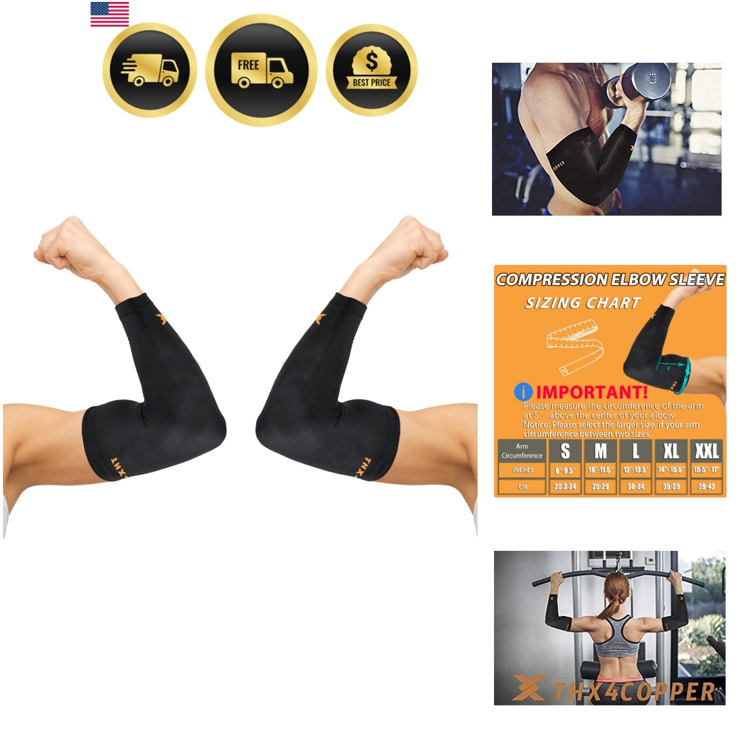 Elbow Compression Sleeve2 Pieces – 1Copper Infused Support –Guaranteed Recove…