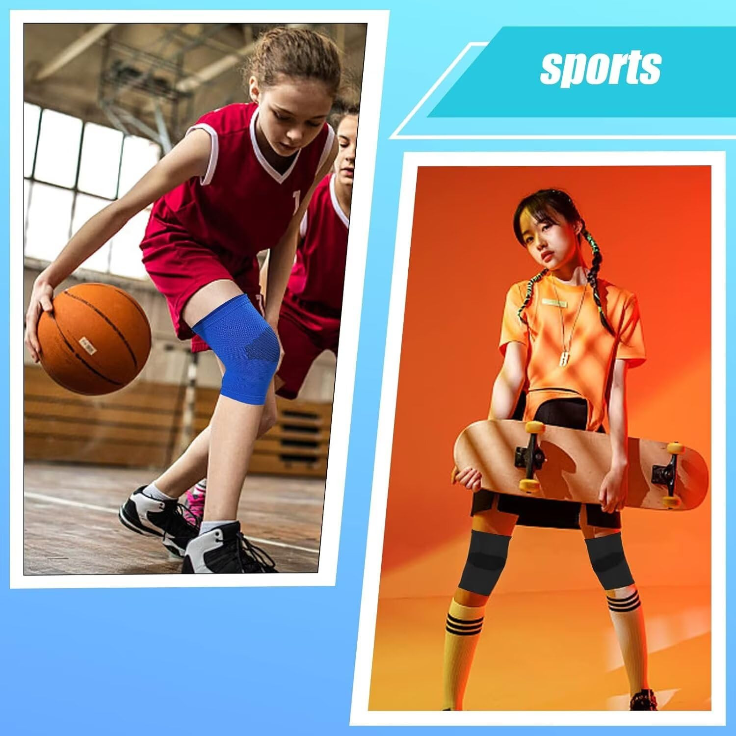 Yxmeiguo 2 Pairs Kids Knee Brace Sleeve, Knee Pads for Kids, Youth Knee Compress