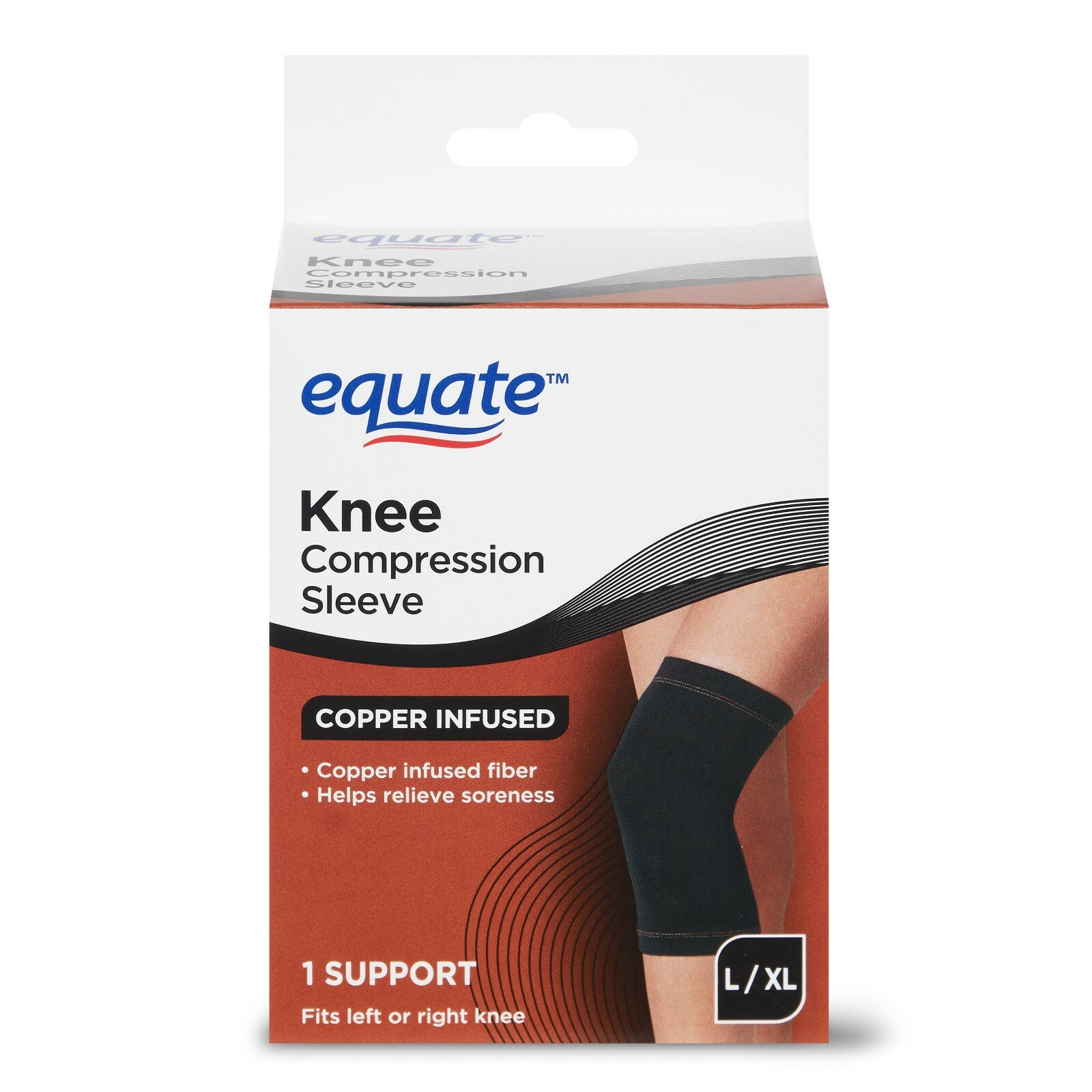 Equate Unisex Black Copper Infused Fiber Knee Brace Support Size L & XL 1 lb