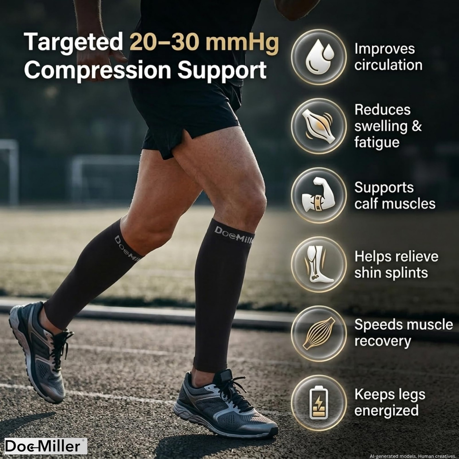 Doc Miller Calf Compression Sleeves for Petite Women & Men, Medium, Beige