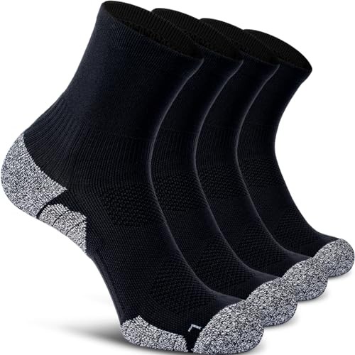Compression Athletic Quarter Socks Cushioned for Men Women Large 4-pairs Black
