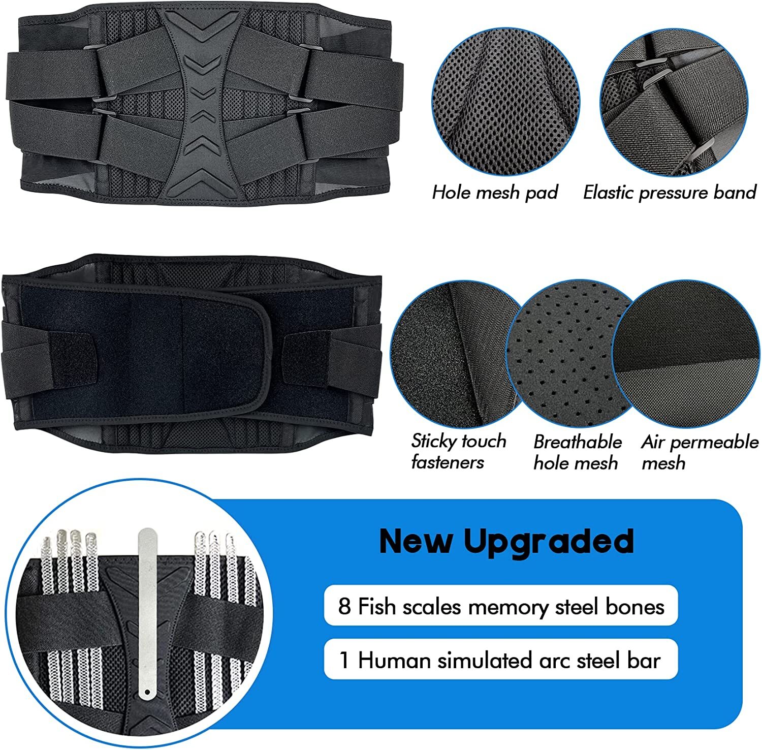Lumbar Support Breathable Back Brace Lower Waist Back Belt Straps Pain Relief