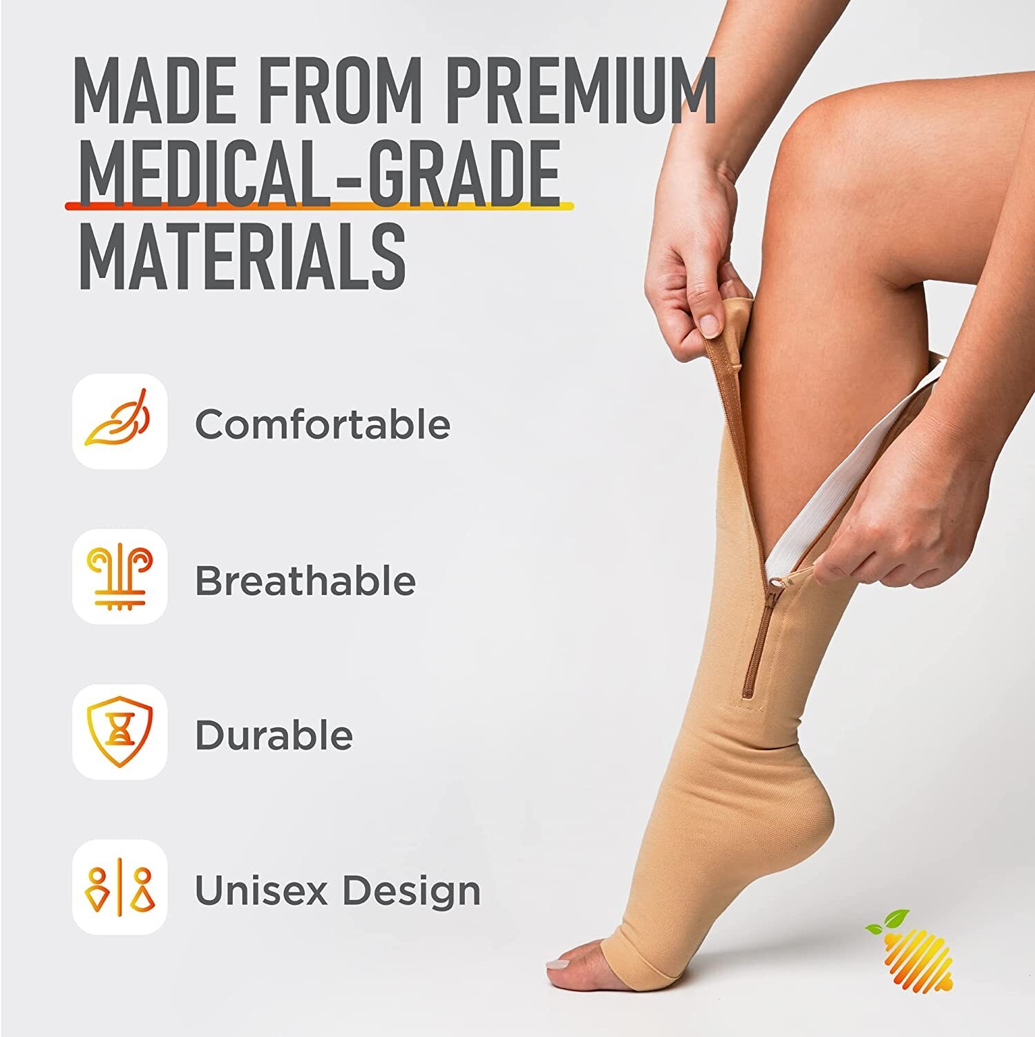 Wide Calf Zippered Compression Socks Zipper Safe Guard Open Toe 15-20 mmhg 5XL