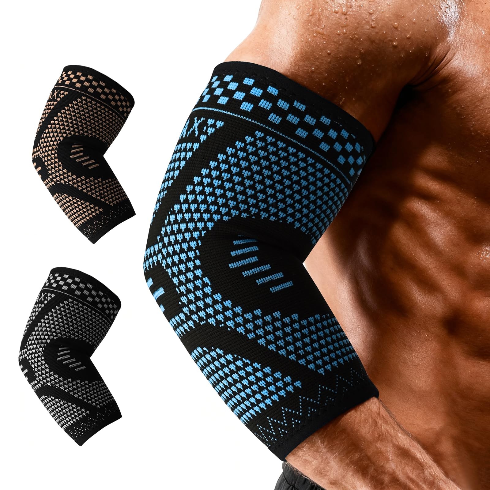 2 Pack Copper Elbow Compression Sleeve for Tennis Golfers Joint Pain Relief