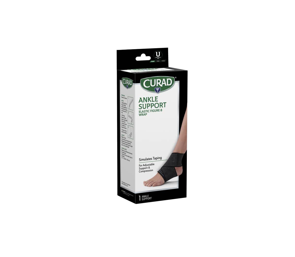 Curad Figure-8 Elastic Ankle Wrap Medium Black Universal Size 7.5″ to 11