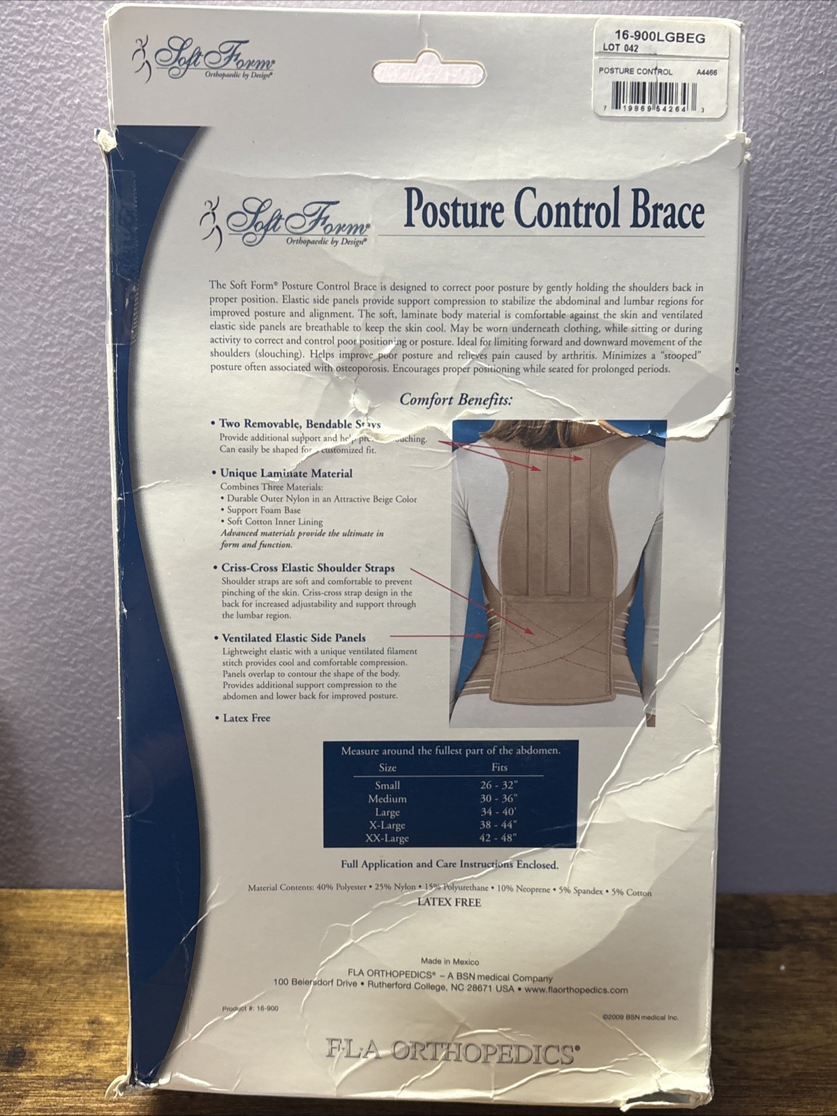 FLA orthopedics Posture Control Back Brace Large Beige 34-40”