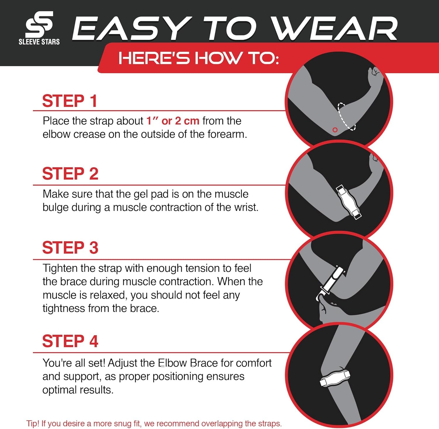 Sleeve Stars Tennis Elbow Brace for Women – Adjustable One Size, Black