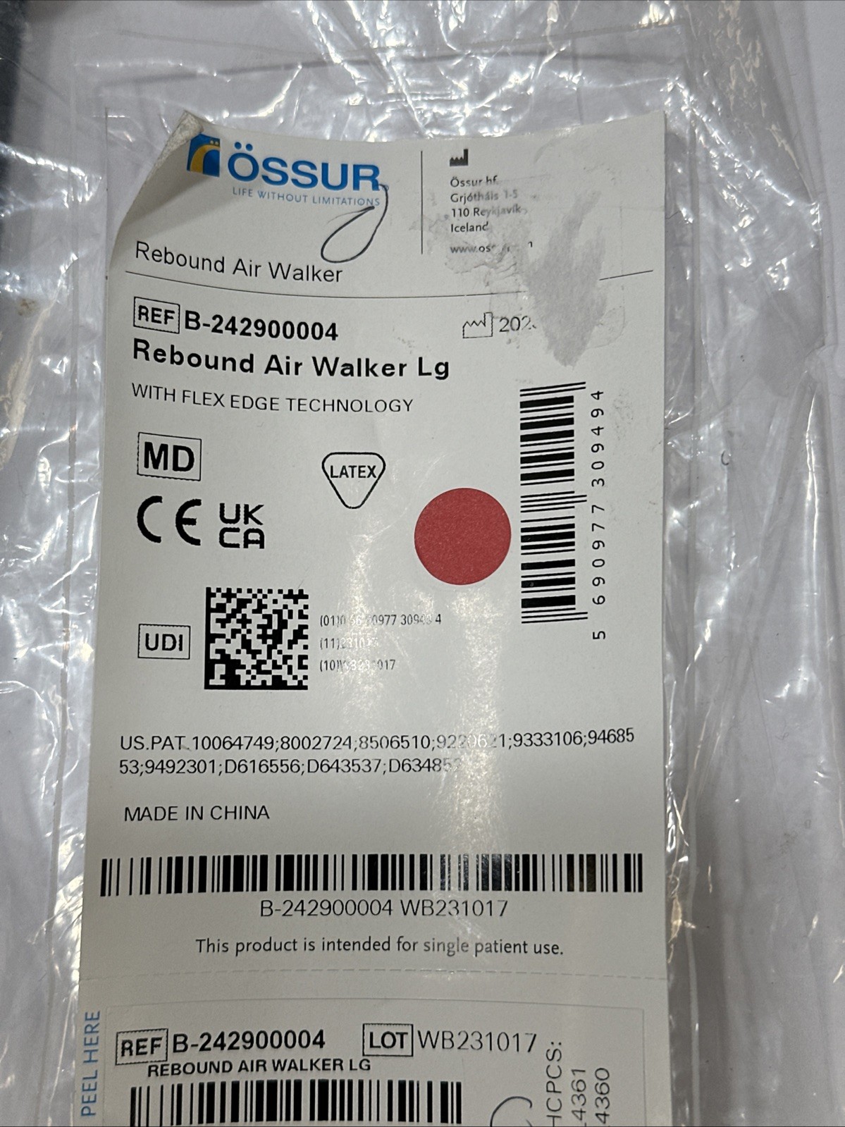 Ossur Rebound Air Walker Boot Large Flex Edge Technology B-242900004