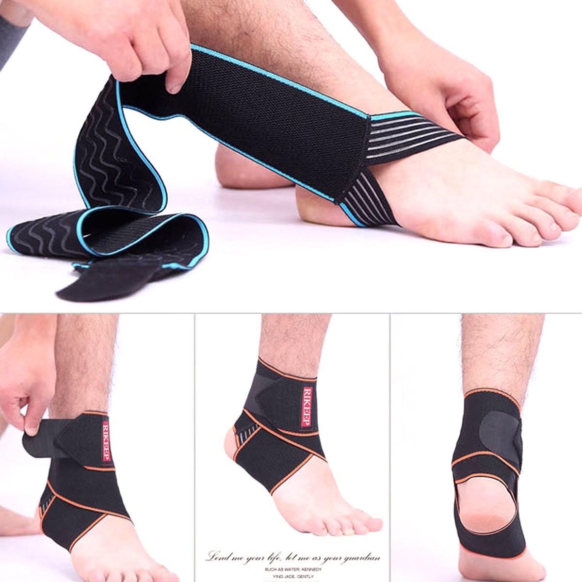 1 Pair Gray Adjustable Ankle Support Brace Breathable Nylon 1 Size Fits All