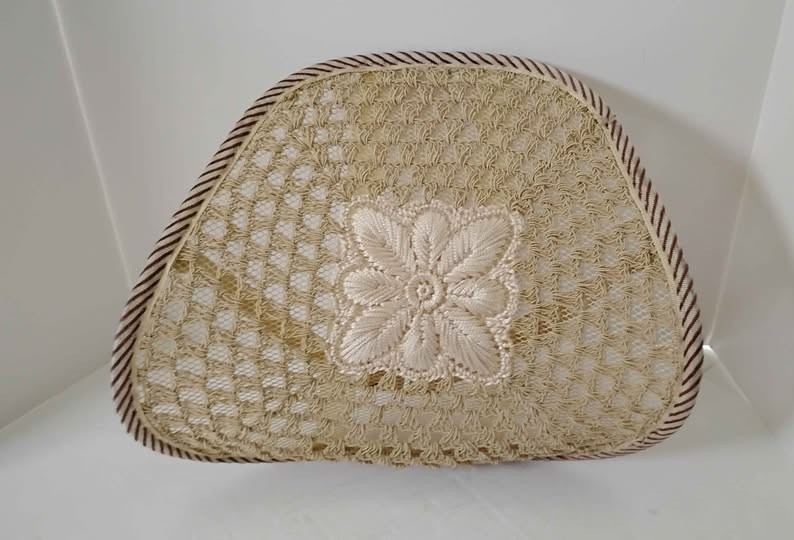 Auto Seat Back Support Cushion Beige Embroidery Stitched Floral Design Center