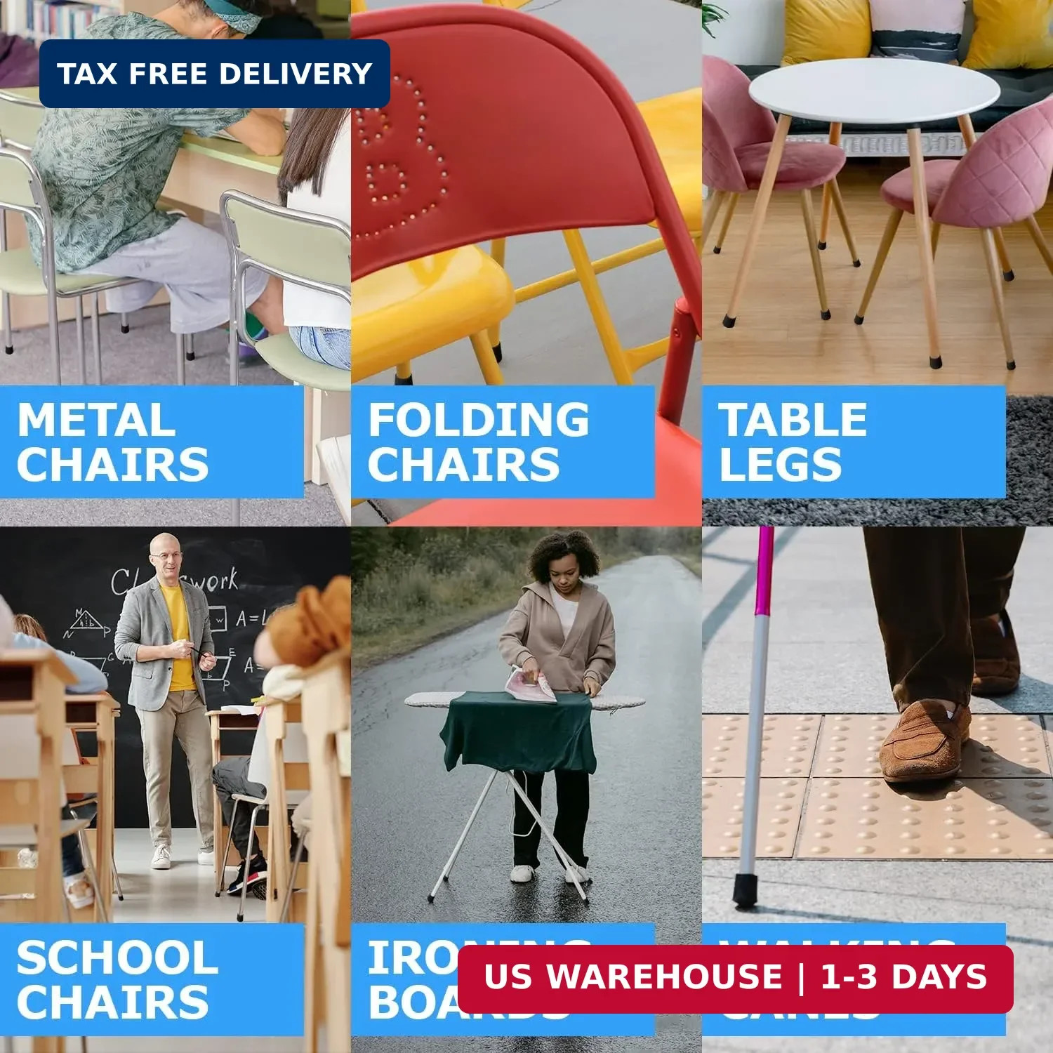 4 Rubber Chair Leg Caps 7/8 Inch Black, Non-Slip Padded and Metal Folding Chair