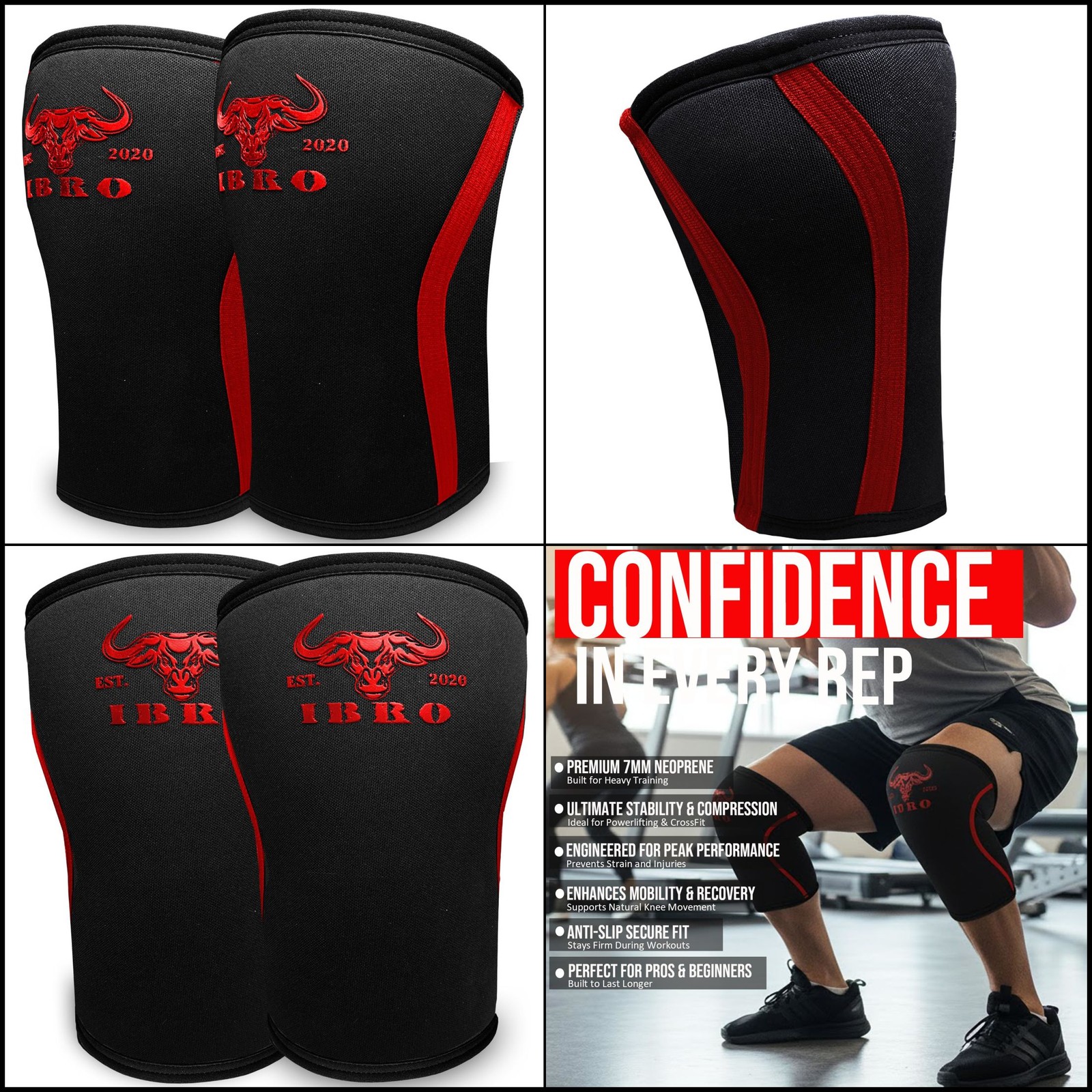 7MM Knee Sleeves Pair Compression Support for Weightlifting & Powerlifting Squat