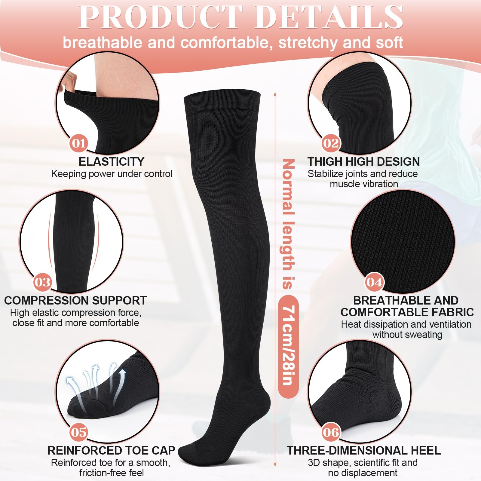 4 Pairs Thigh High Compression Socks Women Nurse Running Travel Support Gift