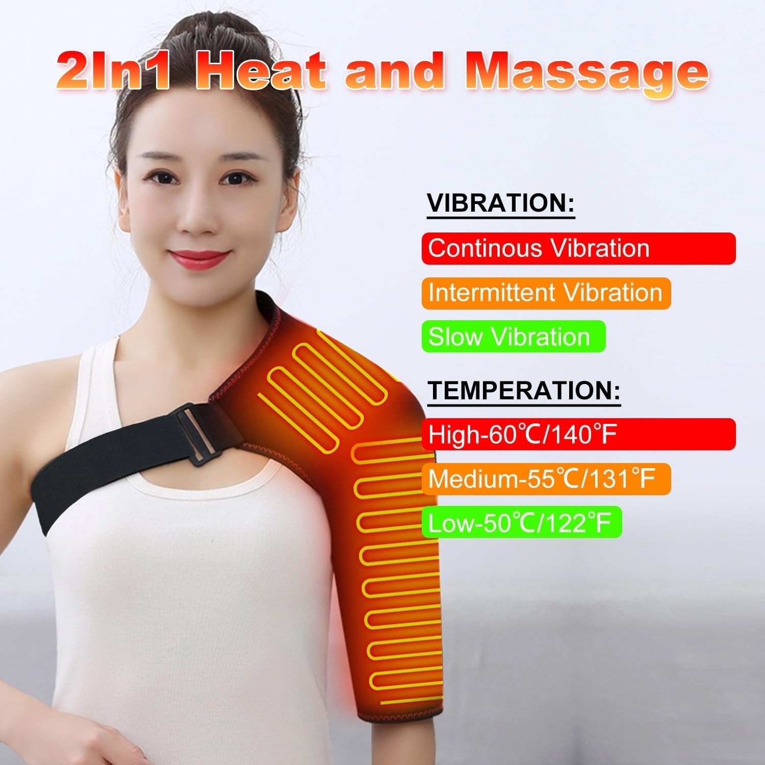 Cordless Portable Shoulder Heating Pad & Massager, Heating Vibration Shoulder