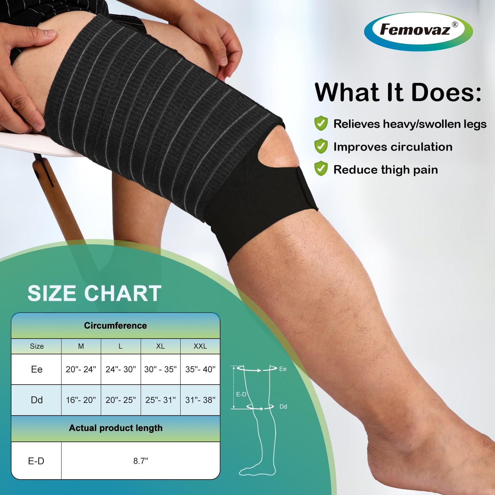 Femovaz 1PC Thigh Compression Wrap + Knee Kit | XX-Large, Black