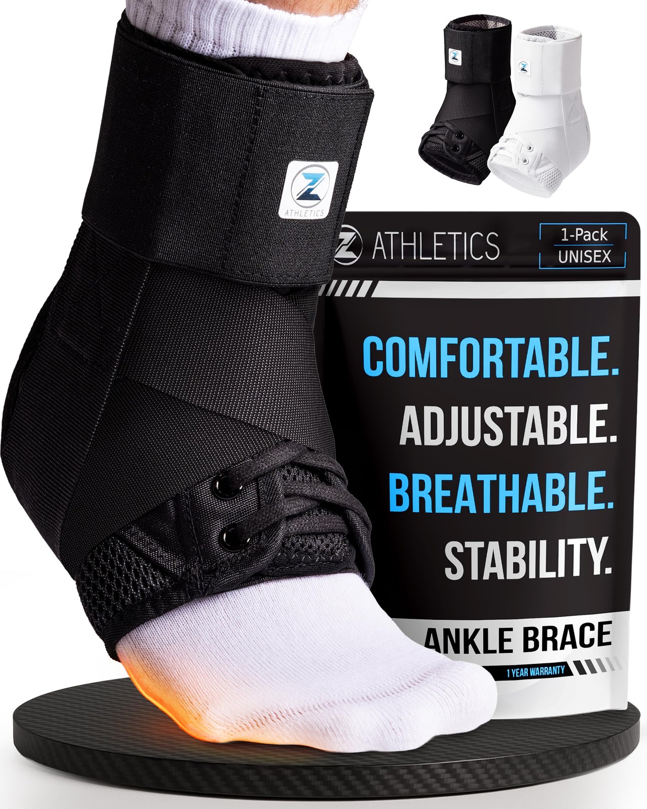 Z ATHLETICS Ankle Brace for Women & Men Lace Up Adjustable Support with Side…