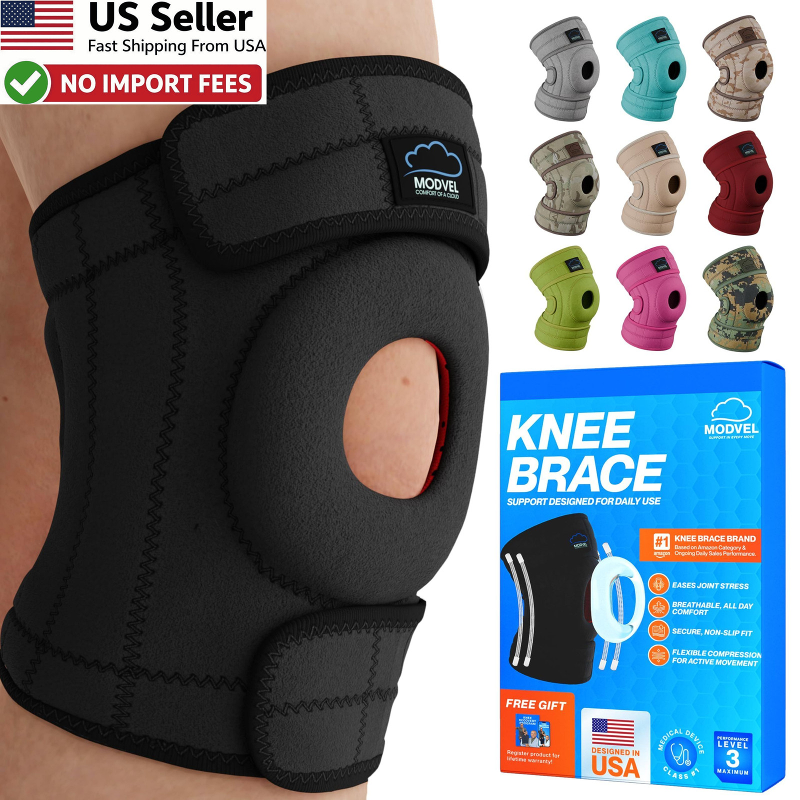 Modvel Elite Knee Brace Men Women Patella Gel Pads Arthritis Meniscus Tear ACL