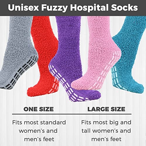 5/6 Pairs Non-slip Hospital Socks Fuzzy Slipper Large 5 Pairs Grey/Navy/Black