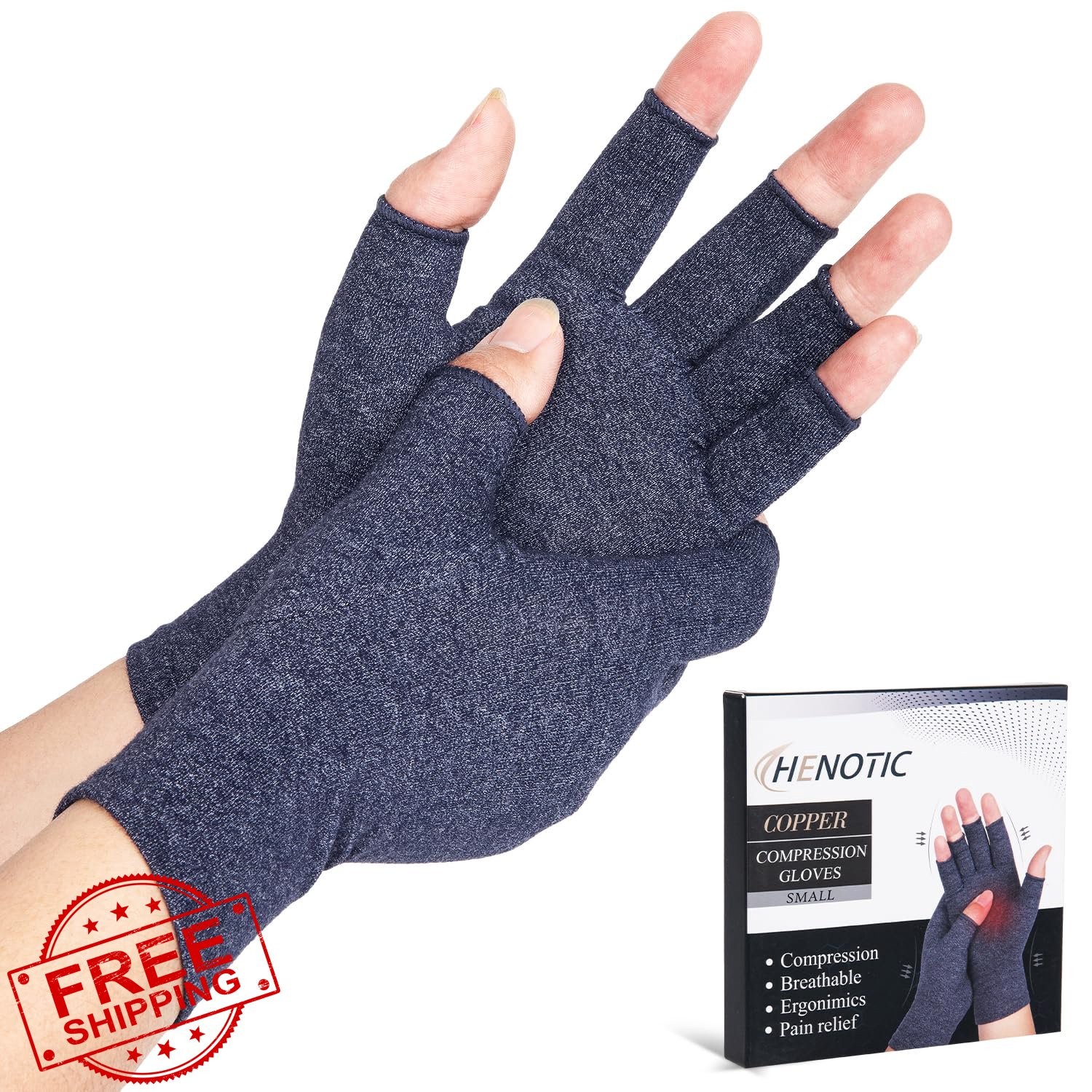 HENOTIC Arthritis Compression Gloves Fingerless Navy S