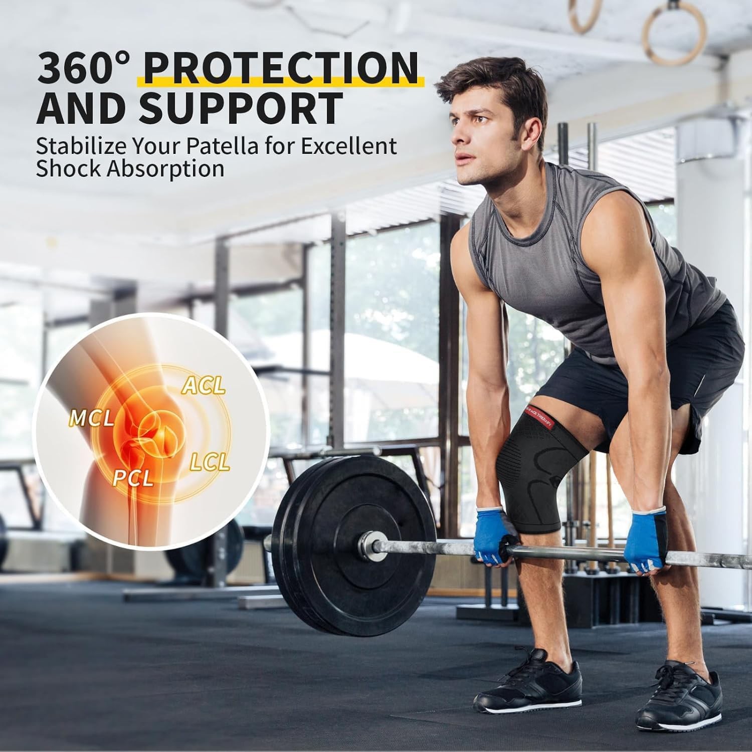 Brace Therapy Knee Compression Sleeve for Men & Large – 1 PC, Black