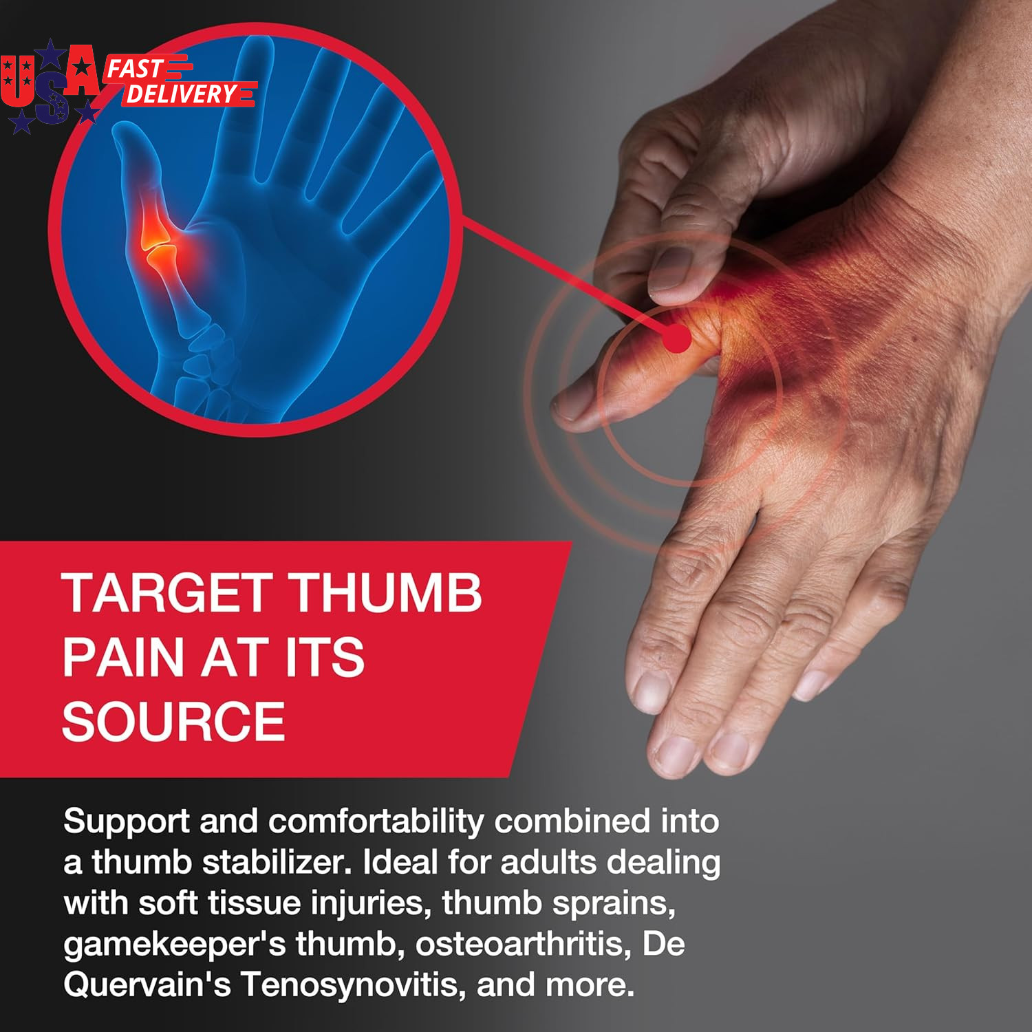 Sports Medicine Adjust-To-Fit Thumb Stabilizer, Spica Splint, Thumb Pain Relief