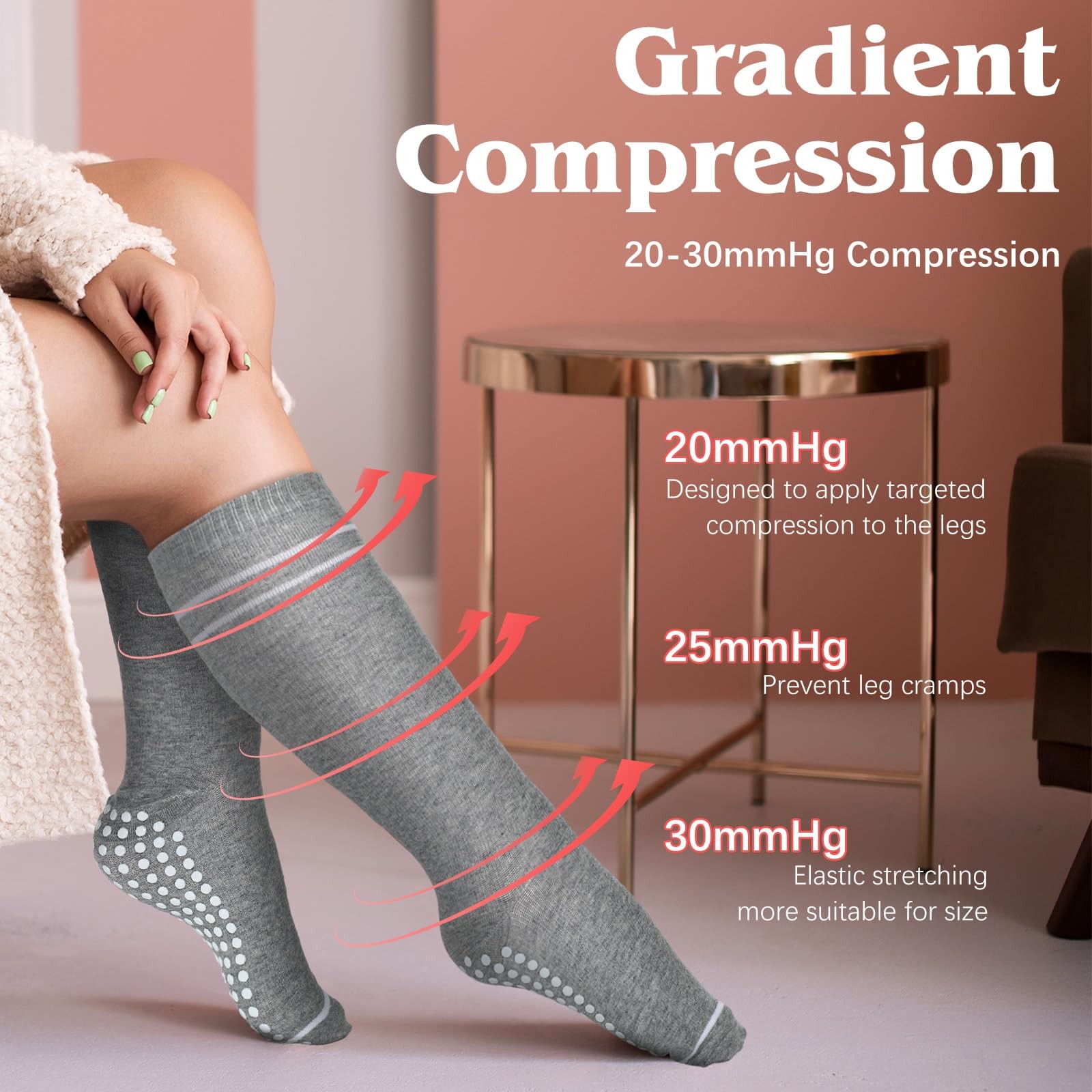 Funnysoft 6 Pair Pregnancy Compression Socks uniform size, Pink, Gray, Black