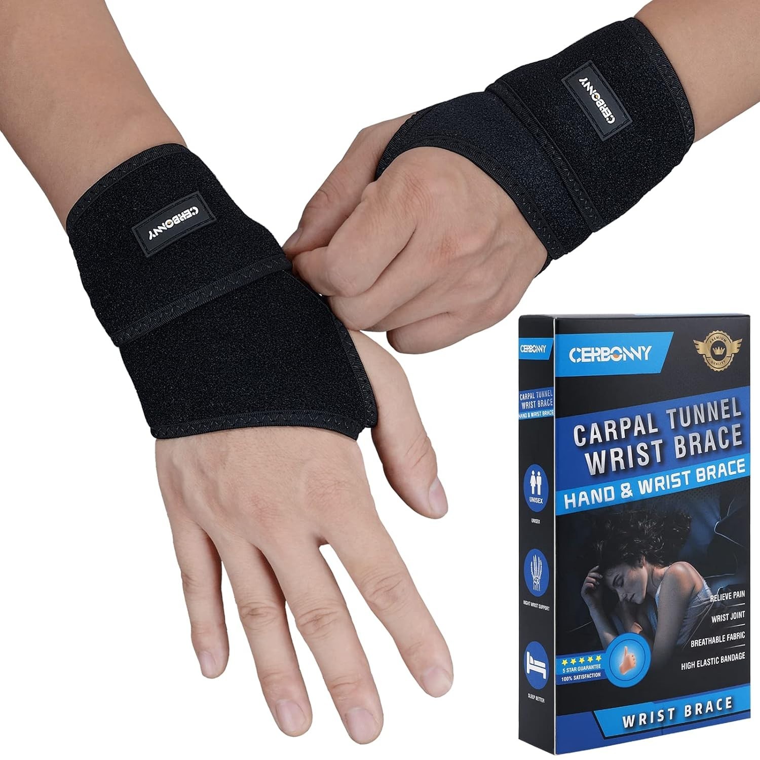 NIB! 2 Pk Right & Left Carpal Tunnel Arthritis Support Pain Relief Wrist Brace